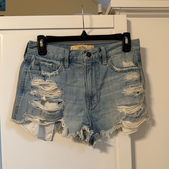 Hollister Pants - Hollister Light Blue Distressed High Rise Jean Shorts With Embroidered Rose